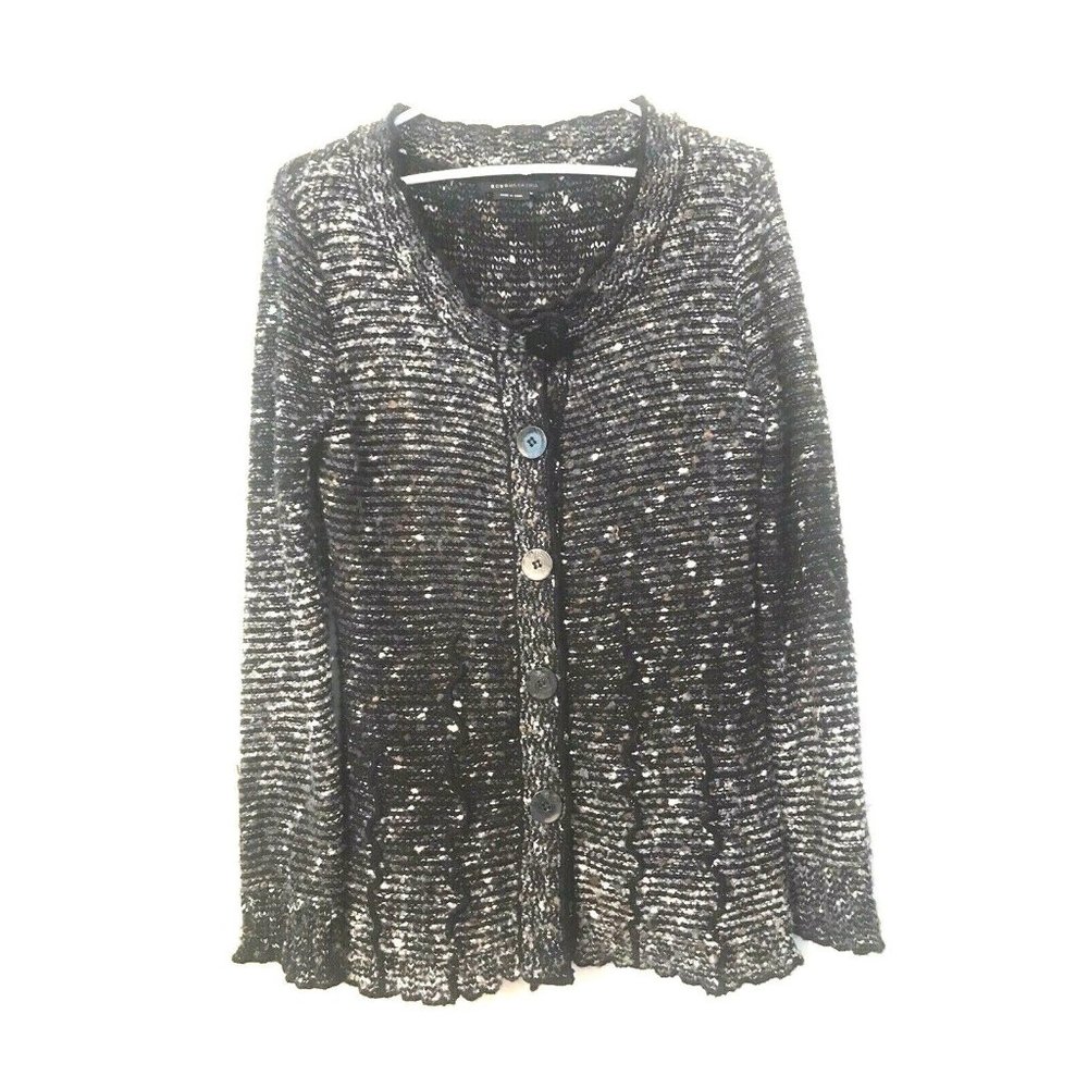 BCBGMaxazria Women's Blue Multicolor Crochet Knit Boho Beach Cardigan Career L